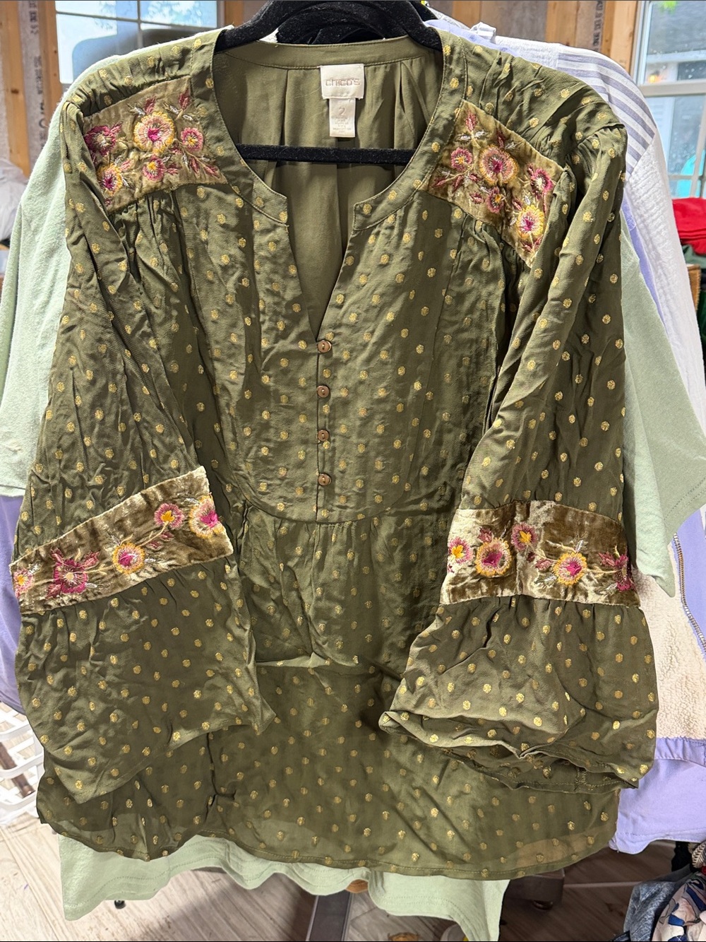 Chico's Olive Green Top with Soft Texture